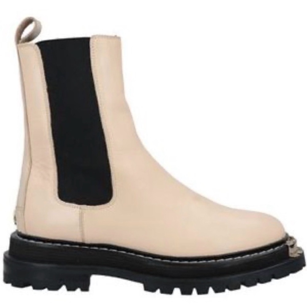Sandro Liam Lug Sole Boot with Black Elastic Panels gold toe